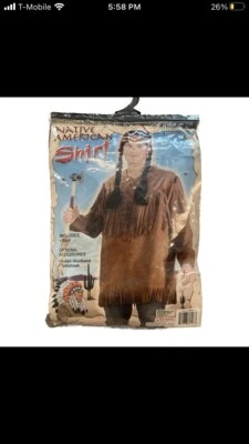Camisa Nativo Americano/Fronteriza Marrón Poli Gamuza Flecos Disfraz Camisa Foto 1 de 3