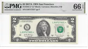 2017A* San Francisco Star $2 FRN (L* Block) PMG 66 EPQ Gem Uncirculated - Picture 1 of 24