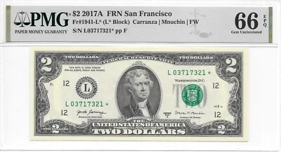 2017A* San Francisco Star $2 FRN (L* Block) PMG 66 EPQ Gem Uncirculated - Image 1 of 4