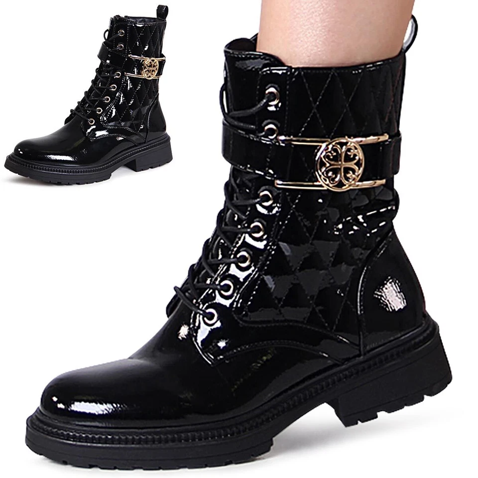 Bottes Biker Femme En Vernis - Photo 1/1