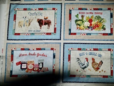 Miller Patchworkstoff TOWN FAIR Panel für 4 Tischsets Hühner Gemüse Marmelade - Bild 1 von 4