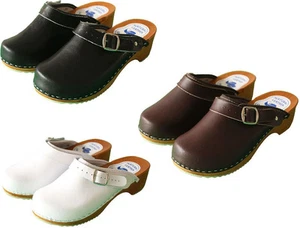 Women's Clogs Hand Made Ladies Wooden Sole 100% Natural Leather Upper Size 3 - 8 - Picture 1 of 7