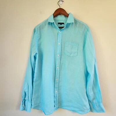 Martin+Osa Men Long Sleeve Casual Button-Down Linen Shirts Sz M,Turquoise,Casual - Image 1 of 4