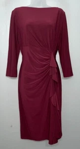 American Living Size 14 Burgundy Stretch Knit Dress Ruched Dark Romantic Ruffle - Picture 1 of 11