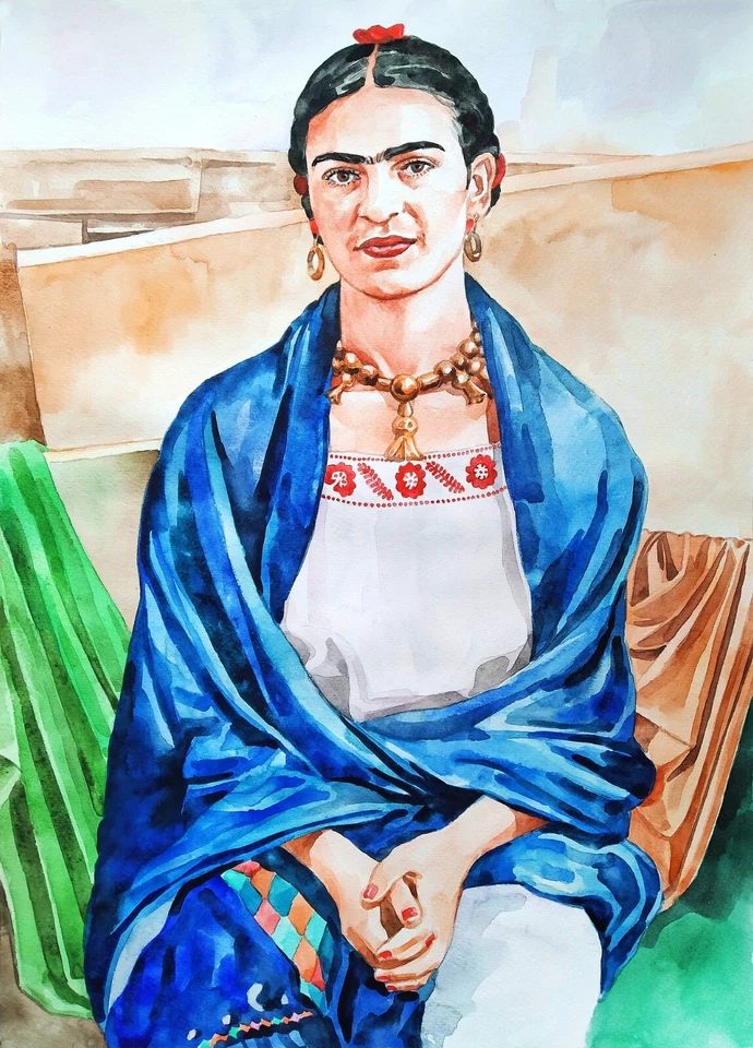 11,69 × 16,53" Frida Kahlo ~en el estudio después del trabajo~ FIRMADO/FECHADO Foto 1 de 1