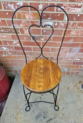 复古黑色锻铁冰淇淋客厅椅心背实心橡木座椅 #4 — 第 1/4 张图片