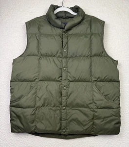 LANDS' END Goose Down Puffer Snap-Up Vest Large Men Juniper Green Lightweight - Picture 1 of 7