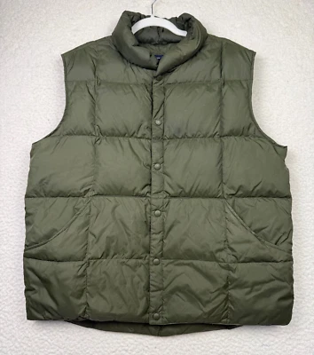 LANDS' END Goose Down Puffer Snap-Up Vest Large Men Juniper Green Lightweight - Image 1 of 4