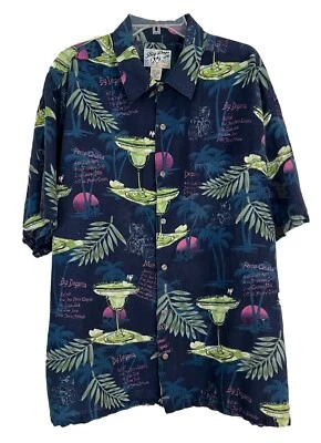 Big Dogs Hawaiian Shirt 2XL Blue Margarita Drink All Over Print Linen Blend - Image 1 of 4