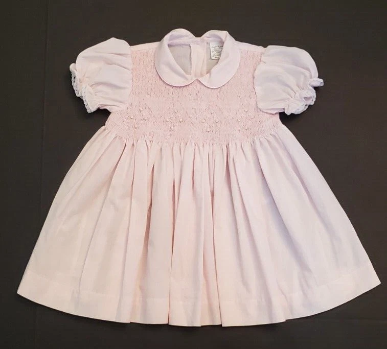 VTG Girls 18 Months Pink Smocked Tiny Roses Dress Garden of Angels Hand Made - Image 1 of 4