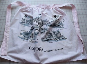 RP Vintage 1967s Montreal Expo souvenir child's apron pink with Expo motifs - Picture 1 of 2