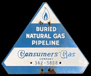 Vintage Consumers Gas Porcelain Metal Sign 12”x10” Gas Pipeline Ontario Canada