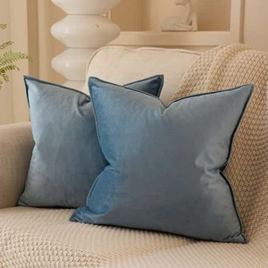 Light Blue Decorative Velvet Throw Pillow Covers 16x16 inch Set of 2Broadside... - Picture 1 of 6