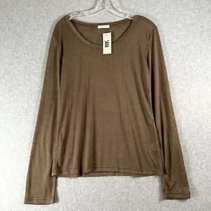 Saga Womens Size 2  Sleeve Blouse Brown Round Neck Cotton Blend NWT - Picture 1 of 12