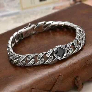 Men's 925 Sterling Silver Curb Link Chain Bracelet Trendy Punk Jewelry 7" - 8.7" - Picture 1 of 12