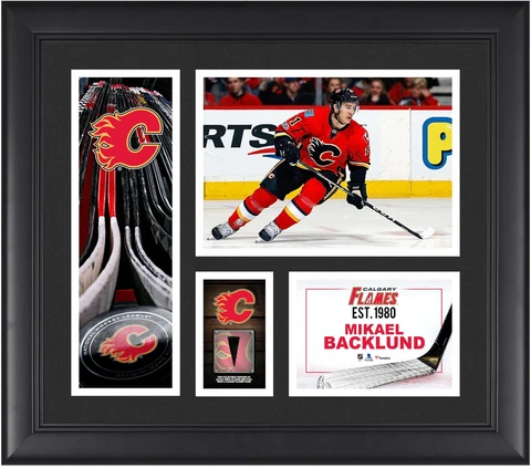 Mikael Backlund Calgary Flames Framed 15x17 Collage w/a Piece of GU Puck Cover