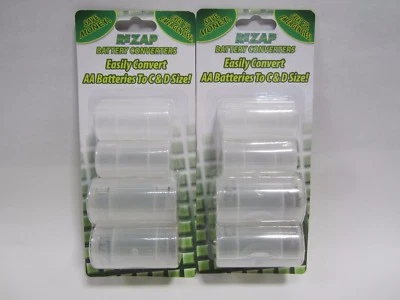 Free Ship, Two (4) Packs of Rezap AA TO C & D Battery Converters - Image 1 of 4