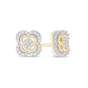 Yellow Gold Clover Diamond Earrings - Picture 1 of 8