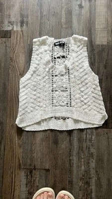 Camiseta sin mangas corta DKNY JEANS Marfil Beige Crochet Tejido Abierto Talla S Boho Foto 1 de 3