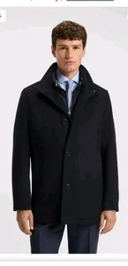 Abrigo Hugo Boss Calce Relajado Lana Cachemira Tela Italiana Cremallera Botón Cuello Alto 46 - Imagen 1 de 19