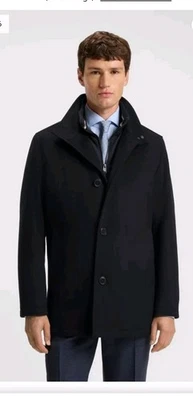 Hugo Boss Relaxed Fit Coat Wool Cashmere Italian Fabric Zip Button High Neck 46 - Image 1 of 4