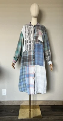 Vintage Citron Santa Monica Plaid Flannel Patchwork Midi Shirt Dress Shacket Med - Image 1 of 4