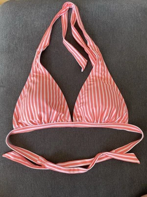 Korallenrot Weiß Gestreiftes Triangel Bikini Oberteil Gr.S - Bild 1 von 4