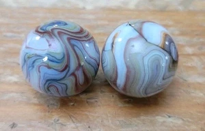  Vintage Akro Agata Peltier Art Swirl Vetro Marmo Misura 3/4" Blu Giallo Marrone - Foto 1 di 6