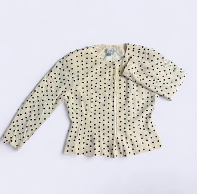 Blazer de seda vintage Pearl C - crema con lentejuelas negras, talla 12 Foto 1 de 4