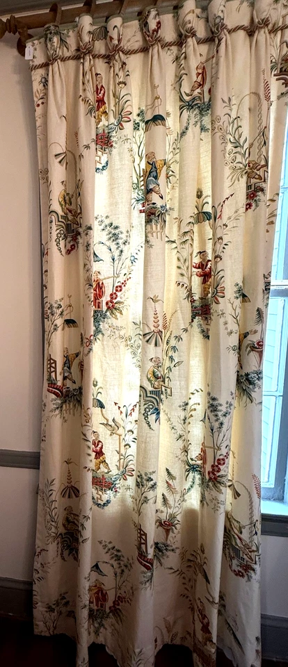 Cortinas de lino plisadas vintage Brunschwig Le Jardín Chinois "River Song".  ZZ574 Foto 1 de 4