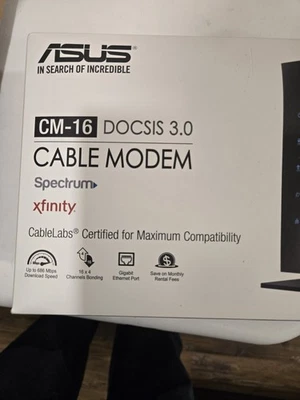 Asus CM-16 DOCSIS 3.0 Cable Modem Gigabit LAN 686Mbps w Power Cord & Ethernet - Image 1 of 3