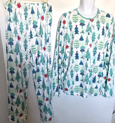 男式 XL 圣诞睡衣套装树印花亨利上衣和裤子休闲睡衣 — 第 1/4 张图片