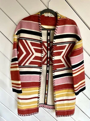 Abrigo Mujer Rebecca Minkoff XS/S Azteca Kahlo Frente Abierto Rayas Lujo Foto 1 de 4