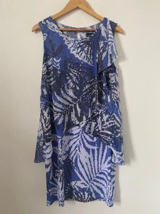 Frank Lyman Dress Size 10 Blue White Knee Length Layered Sleeeveless Round Neck - Imagen 1 de 8