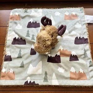 Baby Essentials Moose Lovey Security Blanket Green Tan Brown White Mountains 13" - Picture 1 of 5
