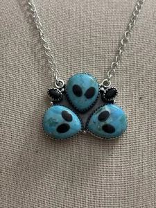 Sterling Silber Türkis Triple Alien Kopf Halskette mit schwarzem Onyx 18 Zoll - Bild 1 von 4