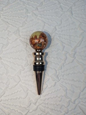 Пробка для винной бутылки с драгоценными камнями глобус с медным янтарем опалитом океан - Изображение 1 из 4