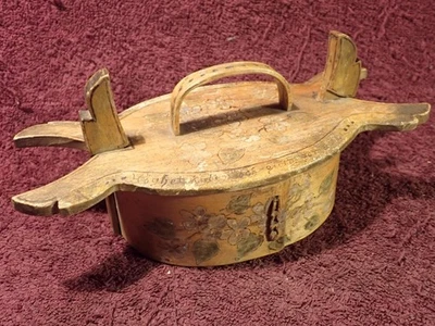 NICE ANTIQUE 1800-s HANDMADE BENDED WOOD BOX PRIMITIVE FOLK ART SWEDEN SWEDISH - Image 1 of 4