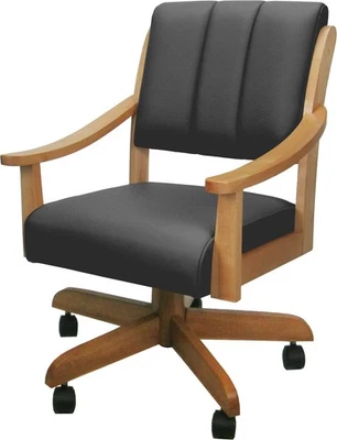 Silla de comedor Casa Caster de cuero de madera maciza - gris sobre miel Foto 1 de 3