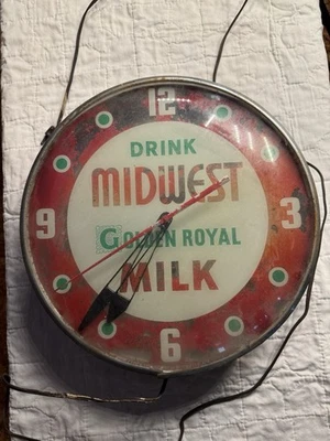 Reloj publicitario iluminado Midwest Golden Royal Milk 1955 vintage 15" funciona Foto 1 de 4