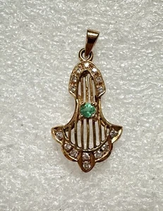 14k Gold, Emerald And Diamond Pendant Lavalier - Picture 1 of 5
