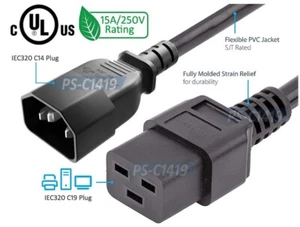 Cavo adattatore alimentazione Premium 6 piedi IEC320 da C14 a C19 per PDU PSU UPS Max 15A 250V - Foto 1 di 4