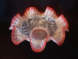 Northwood Poinsettia White Opalescent Bowl with Ruby Edge - Picture 1 of 2