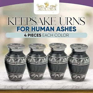 Grey With Silver Bands Small Keepsake Urns for Human Ashes - Set of 4 - Picture 1 of 7