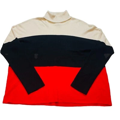Suéter INC Lana Cachemira Mujer XL Beige Negro Rojo Bloque de Color Cuello Alto Oficina Foto 1 de 4
