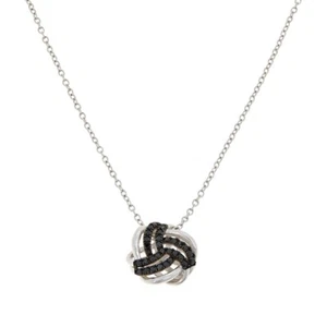 Womens Real Black Diamond Love Knot Pendant, Sterling Silver Necklace, New - Picture 1 of 3