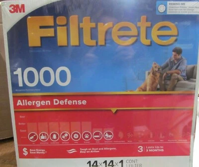BOX OF 4 3M Filtrete 14 x 14 x 1  1000/1085 MPR Allergen Defense Furnace Filter - Image 1 of 3