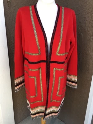Nuevo $149 Impresionante Chico's Drama Trim Reba Cárdigan Suéter Rojo 2 L Grande 12 Nuevo con Etiquetas Foto 1 de 3