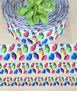 5/8, 7/8 & 1.5" (1 YD) Christmas Tree Lights Grosgrain Ribbon Christmas Bulbs - Picture 1 of 1