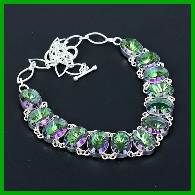 Joia colar corrente prata esterlina pedra preciosa topázio místico arco-íris oferta de Páscoa - Imagem 1 de 4